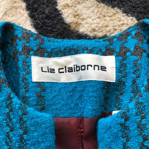 Vintage 1980s  Liz Claiborne  bold blue and black wool plaid blazer - Picture 2 of 11